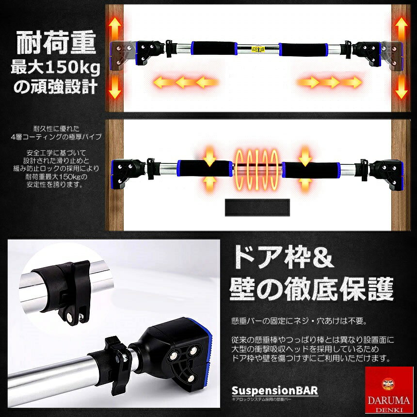 突っ張り チンニング 懸垂 バー ドア枠 ドアジム 自宅 筋トレ トレーニング フィットネス 鉄棒 ぶら下がり チンニングバー tec-tinbar