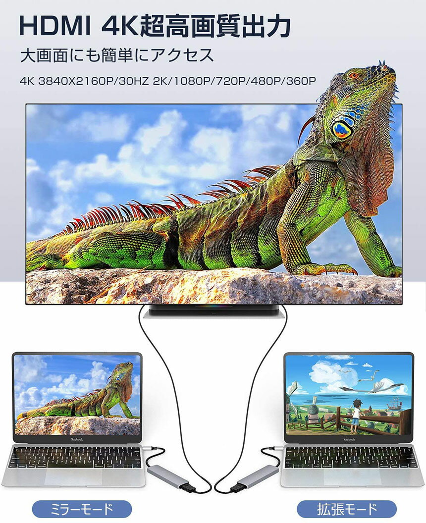 SDカードリーダー Type-C USB3.0 3ポート 6in1 HDMI 4K hub PS4 対応 USB-C 速データ転送 MacBook ad-6inhub02