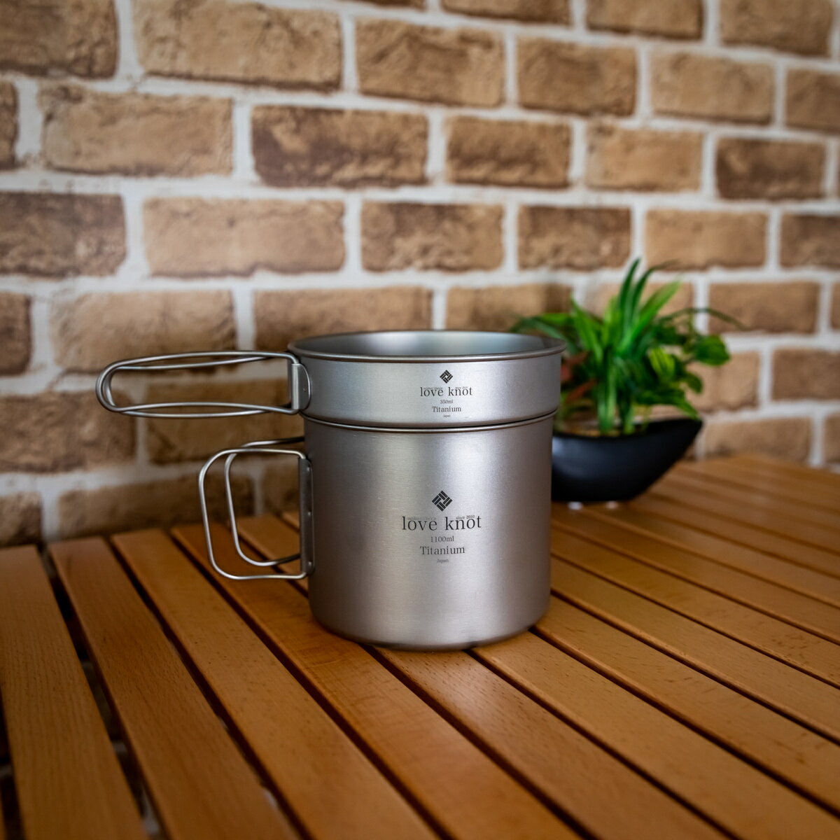 LOVEKNOT チタン製 クッカー2Pセット 合計1100ml チタン製 直火 軽量 アウトドア キャンプ 防災 父の日 ギフト