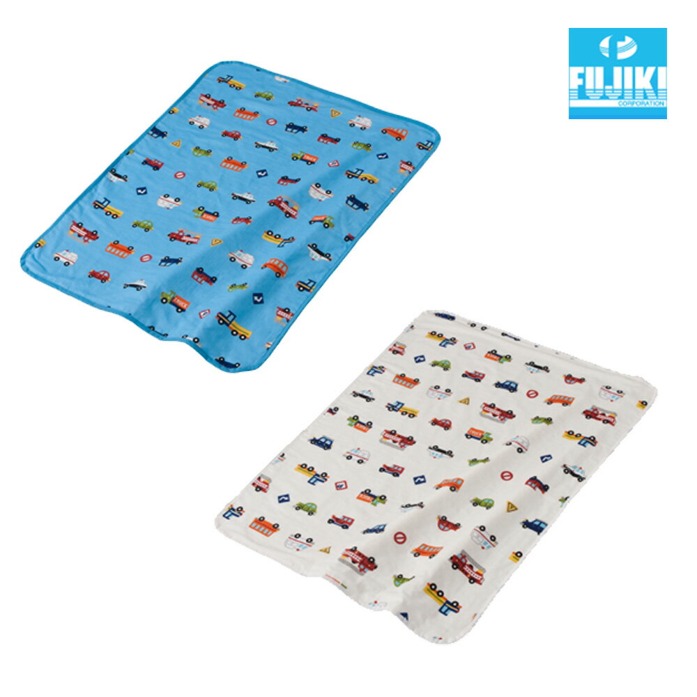 フジキ ベビーガーゼケット クルマパーク 4重ガーゼケット ホワイト ブルー ベビー 赤ちゃん ベビーグ..