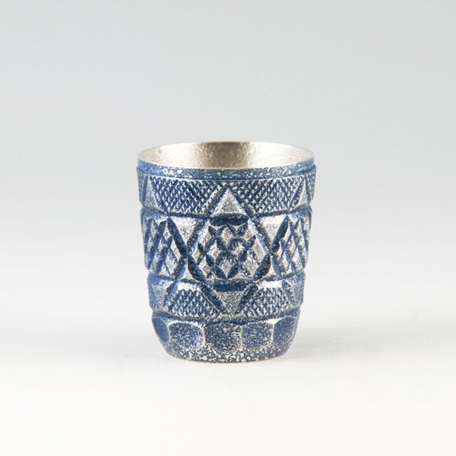 薩摩錫器 錫 切子タンブラー 藍 イブシ加工 250ml 95C-1-3 岩切美巧堂　代引不可父の日 錫器 錫製 切子..