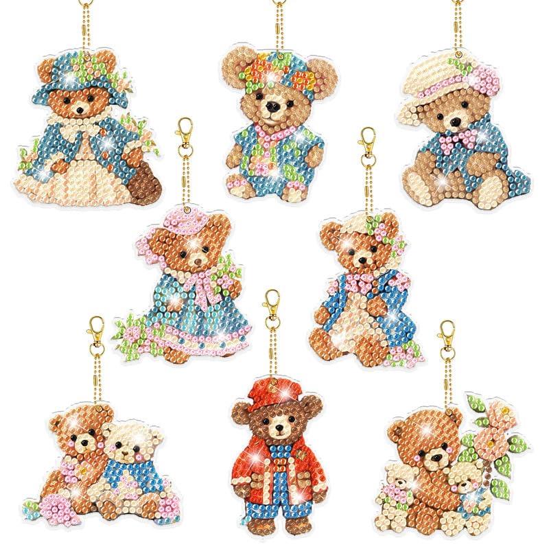 8個ダイヤモンドアートキーホルダーキットDIY手作り絵画クラフトキット5Dモザイクアートダイヤモンドペインティング特殊形状ダイヤモンドキーチェーンアクセサリーバ...