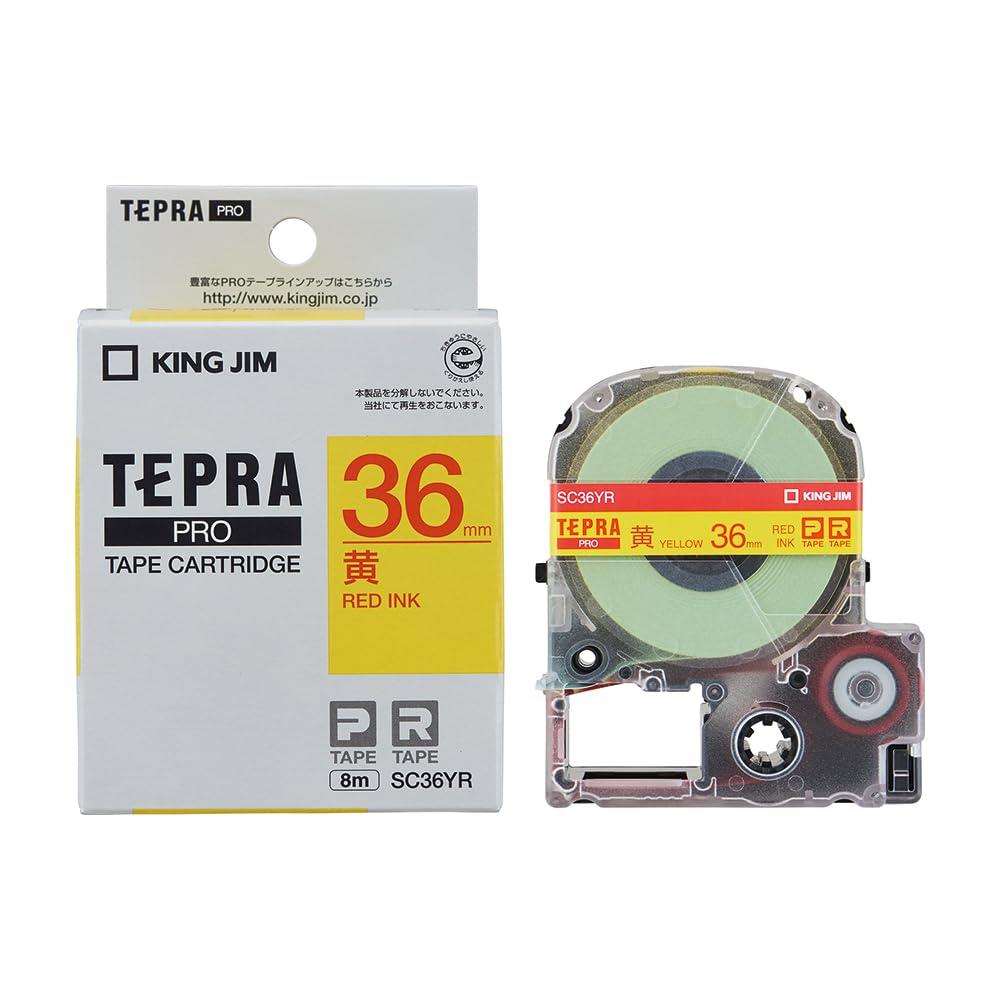 サイズ：36mm◆商品名：キングジム テープカート リッジ テプラPRO SC36YR 36mm 黄/赤文字型番:SC36YR長さ:8m幅:36mmラベル:黄文字色:赤【特長】カラフルなラインアップが揃うパステルカラーラベルです。注意書きなどに適した赤文字／黄色テープです。【用途】【仕様】テープ色：黄テープ幅(mm)：36テープ長さ(m)：8赤文字【材質／仕上】テープ:PETケース:ABS