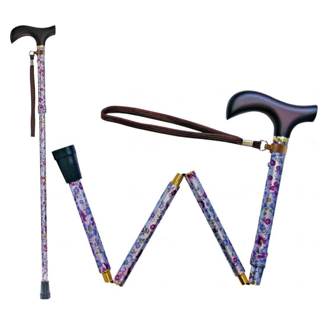 ウェルファン 夢ライフステッキ 柄杖折りたたみ伸縮型 花シルバー