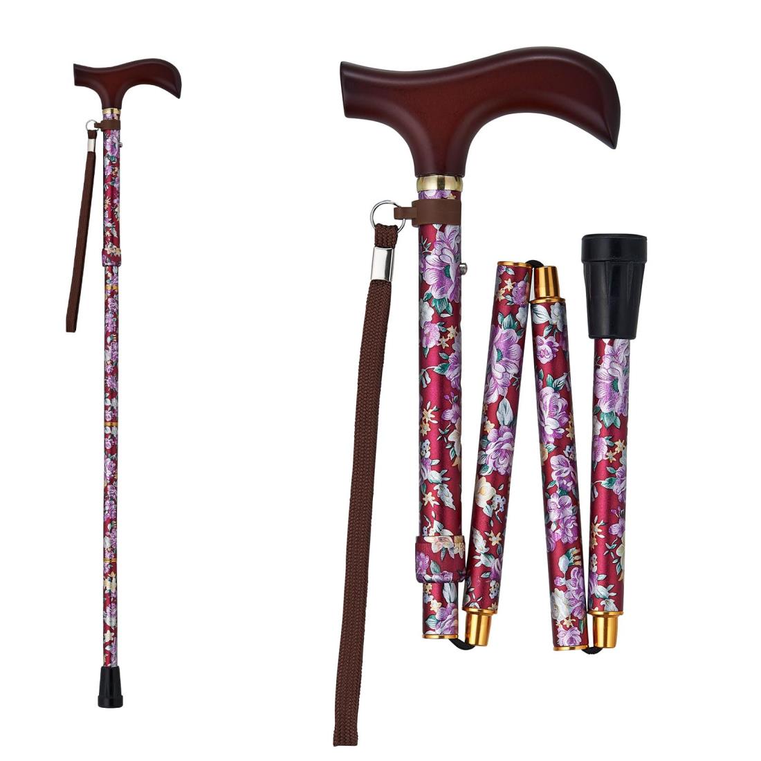 ウェルファン 夢ライフステッキ 柄杖折りたたみ伸縮型 花ワイン