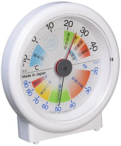 エンペックス気象計 温度湿度計 生活管理温湿度計 feel care 置き用 日本製 ホワイト TM-2411 9.3x8.9x3.5cm