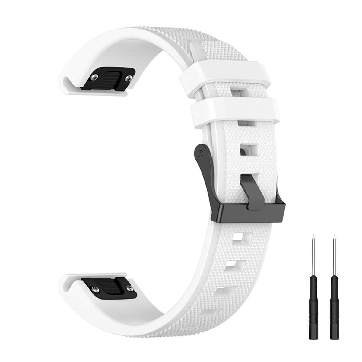 ガーミン GARMIN Approach S62, Fenix 6, ForeAthlete 945用 バンド QuickFit 交換バンド ストラップ 10色可選 Sooyeeh シリコン製 柔らかい スポーツ 交換用ベルト 耐衝撃 防汗 (ホワイト)