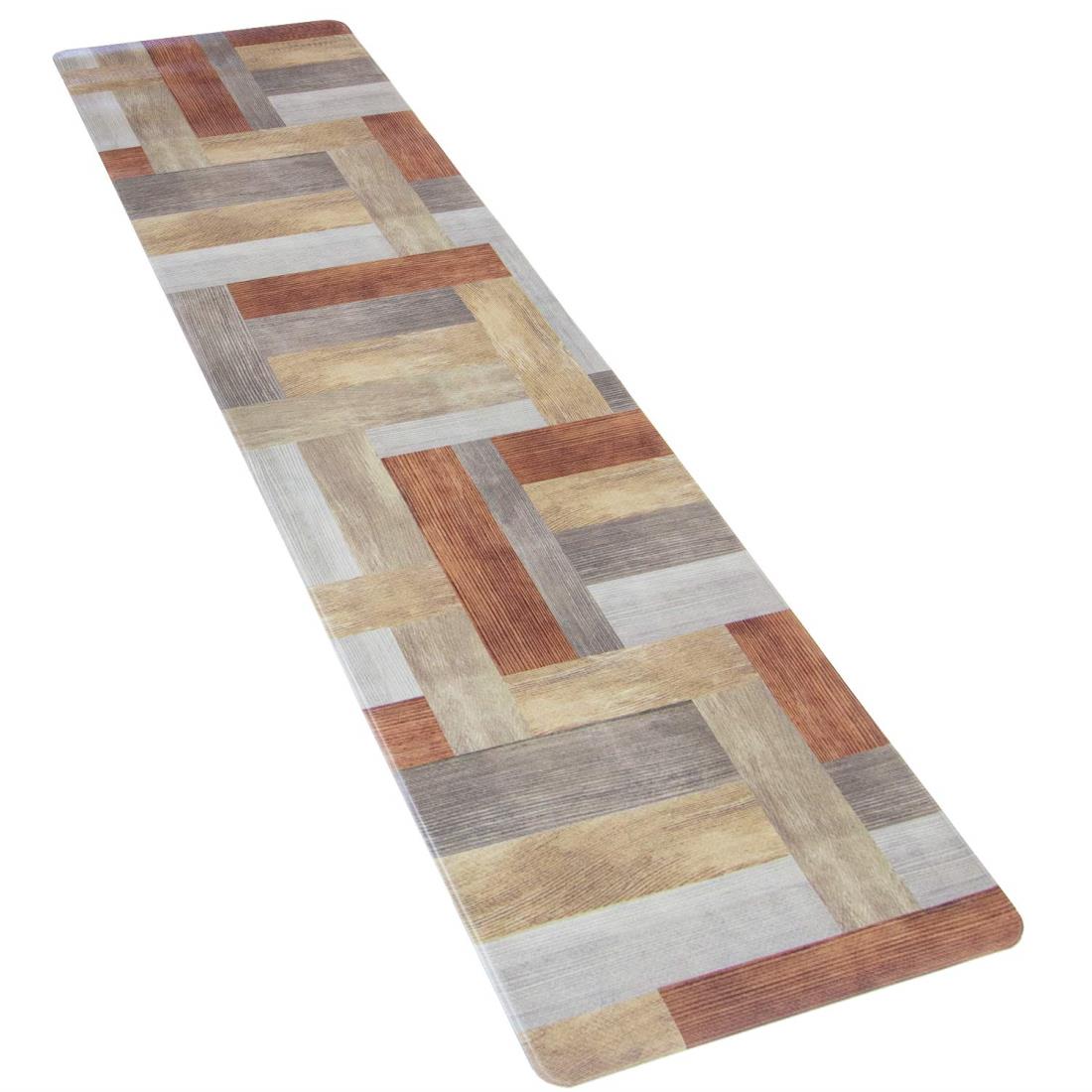 オカ(OKA)) 拭けるキッチンマット 約45cm×180cm ブラウン(ウッド)(拭くだけ PVC ビニー ル)