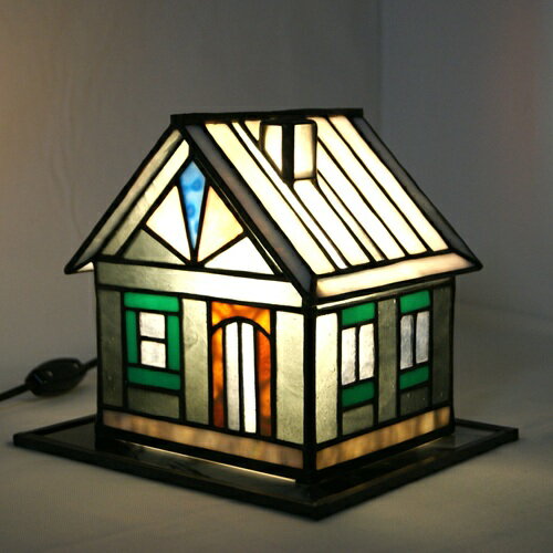 ステンドグラス・ミニハウスランプ（F）白い屋根