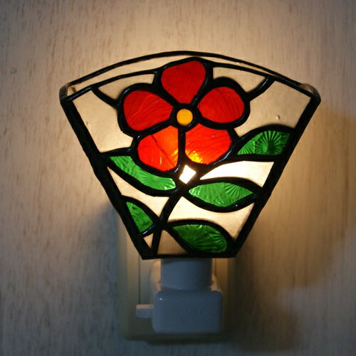 ステンドグラスお休みランプ・一重のバラ（赤）