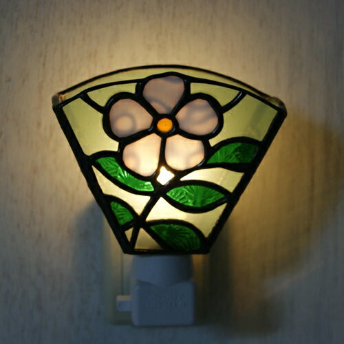 ステンドグラスお休みランプ・一重のバラ（白）