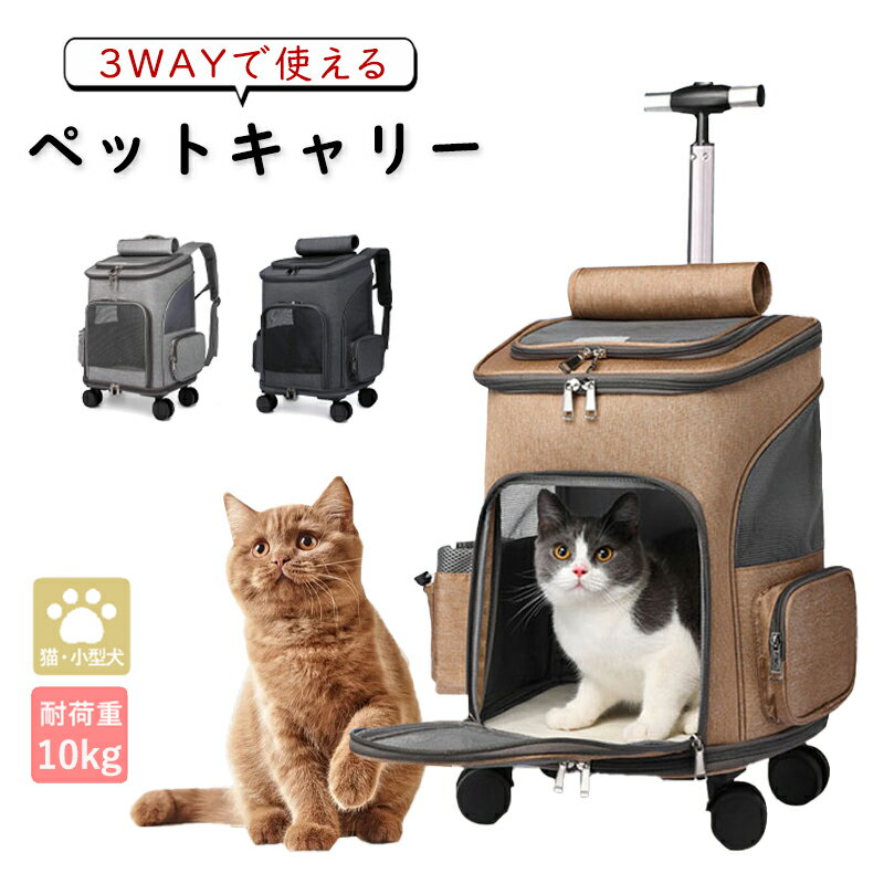 様々なシーンに合わせて使い分けできる！ 3wayキャリーバッグ 2か所の出入口で出入りしやすい！ 前面からそのまま出入りしても、上部から抱き上げてもOK！ 2か所ともジッパーで大きく開くのでわんちゃんねこちゃんも入りやすい◎ 通気性に優れたメッシュ素材 通気性抜群のメッシュ素材を使用。 外からペットの様子が見えるので安心！ ハンドル部分は2段階の高さ調節が可能 使う人やその時の状況に合わせて長さを2段階で調節できる。 【商品仕様】 サイズ 高 さ : 約 49cm 横 : 約32cm 奥 行 : 約26cm ハンドルの高さ: 約48cm 収 納 時 : 約52x37x10cm 重さ：約3kg 耐荷重：約10kg 内容品：ペットキャリー本体×1・マット×1・キャスター×4 製造国：中国（日本の企画により厳格に生産されています。) 【注意事項】 ※製品更新により、予告なしで同じ商品がデザイン、色若干変わる場合がございますので、予めご了承下さい。 ※撮影の為、画質等の関係上、色などが実際の商品と若干違ってしまうこともあるかもしれませんがご理解のほどご購入ください。予めご了承ください。 ※更新のタイミングによっては実在庫に相違が出る場合がございます。 ※万が一商品に不具合がある場合は、無償交換・返金は可能です。マイナス評価する前にご遠慮なく当店と連絡してください。 【品質保証サービス】 弊店はお客様に安心なサービスを提供しております。 開封後の商品や、ご洗濯後の商品など、製品の品質の問題であれば、ご利用いただいてからのご変更や交換も対応しておりますので、ご安心ください。 ※重要※＜オプション品ご購入の注意点＞ 楽天決済のシステム上、追加料金が自動加算されません。注文確定後に金額修正し、メールにてお知らせしますが、ご確認ください。