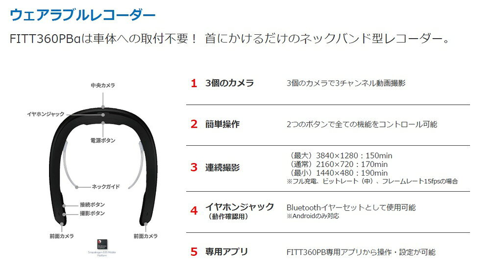 LINKFLOW（リンクフロー） ウェアラブルドライブレコーダー FITT360PBα【ブラック...