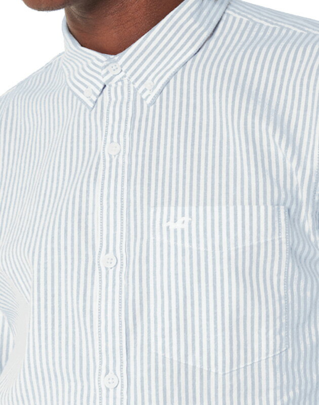 ホリスター シャツ HOLLISTER 正規品【XXL(3L) 】メンズ 大きいサイズ 上質 ソフトオックスフォード 中厚手 ストレッチ 伸縮性 アイコン刺繍 ボタンダウン 羽織物シャツ アメカジ ネイビーストライプ 追跡可能メール便 即日発送 送料無料