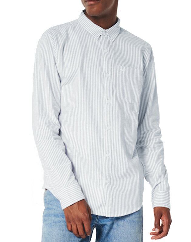 ホリスター シャツ HOLLISTER 正規品【XXL(3L) 】メンズ 大きいサイズ 上質 ソフトオックスフォード 中厚手 ストレッチ 伸縮性 アイコン刺繍 ボタンダウン 羽織物シャツ アメカジ ネイビーストライプ 追跡可能メール便 即日発送 送料無料