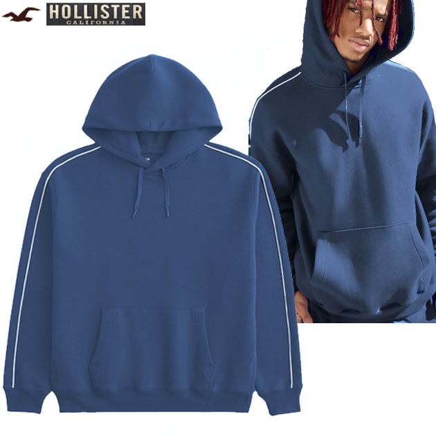 Hawaiian - ホリスター パーカー HOLLISTER 正規品 メンズ 【M/Lサイズ】 大きいサイズ 上質 中厚手 ソフトクーリングジャージ 通気性 吸湿発散性 機能性 プルオーバー ライン ロゴ入り ジップ付ポケット アメカジ ダークブルー 最短当日発送 送料無料