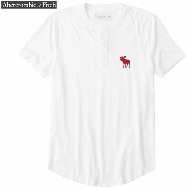 アバクロ Tシャツ メンズ Tシャツ 半袖ヘンリーT 薄手ソフトコットンブレンド素材 ビッグアイコン刺繍 トップス インナー カットソー アメカジ 大きいサイズ【L/XL/XXLサイズ】ホワイト メール便 送料無料 Abercrombie & Fitch アバクロンビー&フィッチ 正規