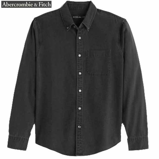 アバクロ シャツ 長袖デニムシャツ 上質 中厚手 ボタンアップ カジュアルシャツ ウォッシュデニム アメカジ ロゴパッチ 大きいサイズ【Mサイズ】【Lサイズ】【XLサイズ】ブラック メール便 送料無料 Abercrombie & Fitch アバクロンビー&フィッチ 正規