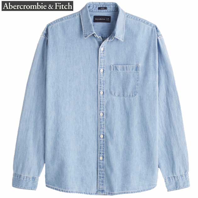 アバクロ シャツ メンズ シャツ 長袖デニムシャツ 上質 中厚手 ヴィンテージデニム カジュアルシャツ 羽織物 アメカジ 大きいサイズ【Lサイズ】【XLサイズ】ミディアムウォッシュブルー メール便 送料無料 Abercrombie & Fitch アバクロンビー&フィッチ 正規のサムネイル