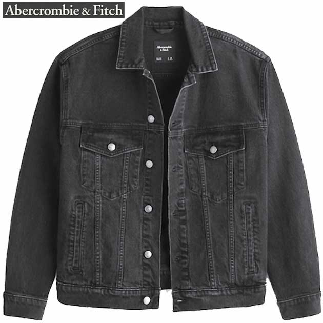 アバクロ ジャケット メンズ ジャケット 上質 デニム ジージャン ストレッチ ロゴ入り レザーパッチ ヴィンテージ アウター アメカジ 大きいサイズ 【XLサイズ】 ウォッシュブラック 送料無料 あす楽 Abercrombie & Fitch アバクロンビー&フィッチ アバクロ 正規品