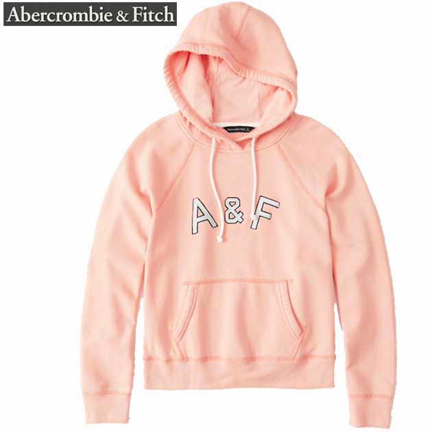 アバクロ パーカー レディース パーカー プルオーバー 上質 フリース スウェット 裏起毛 裏縫い サテンロゴ 大きいサイズ【Lサイズ】コーラルピンク 送料500円 あす楽 Abercrombie & Fitch アバクロンビー&フィッチ 正規のサムネイル