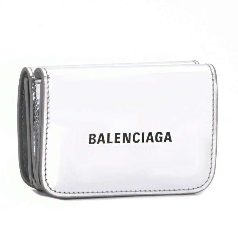 バレンシアガ BALENCIAGA 三つ折りダブルホック財布 キャッシュミニウォレット CASH MINI WALLET 593813 2AAMO コンパクト財布 ミニウォレット ミニ財布 シルバー ブラック