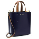 マルニ MARNI バッグ トートバッグ（ショルダー付） ミニバッグ North-Southバッグ 2WAY ミュゼオ MUSEO SHMP0039Y2 LV639 カーフレザー 本革 インナーバッグ付 手提げ 肩掛け 斜め掛け ハンドバッグ 縦長 箔押しロゴ レディース 女性用 ネイビー×ホワイト×ブラウン