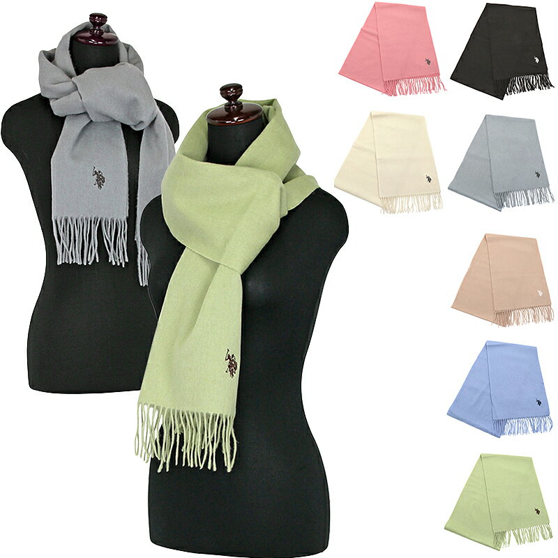 ユーエスポロアッスン マフラー ユニセックス 秋 冬 ワンポイント ウール100％ 専用ケース付き 全7色 2..