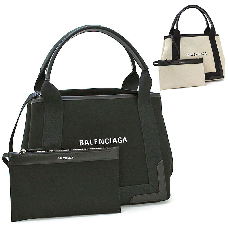 バレンシアガ トートバッグ（レディース） バレンシアガ BALENCIAGA バッグ トートバッグ ネイビーカバS NAVY CABAS S 339933 2HH3N コットンキャンバス 本革 ポーチ付 シック シンプル B5サイズ レディース