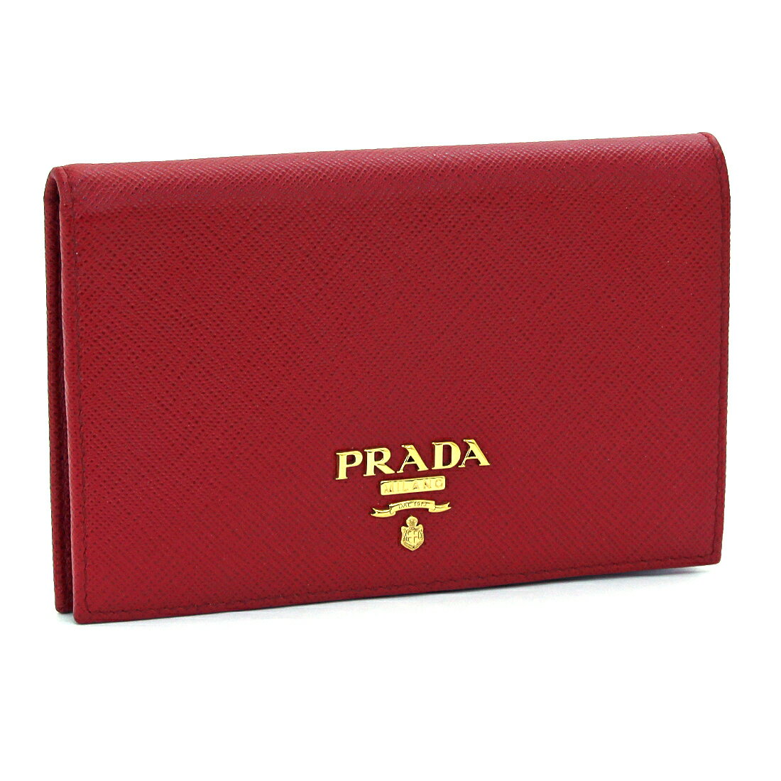 プラダ 二つ折り財布 レディース プラダ PRADA 二つ折り財布（小銭入無） カードケース 1MV018 SAFFIANO METAL ORO メタルロゴ シンプル コンパクト スリム 薄型 サフィアーノレザー 本革 ユニセックス ギフト プレゼント レッド