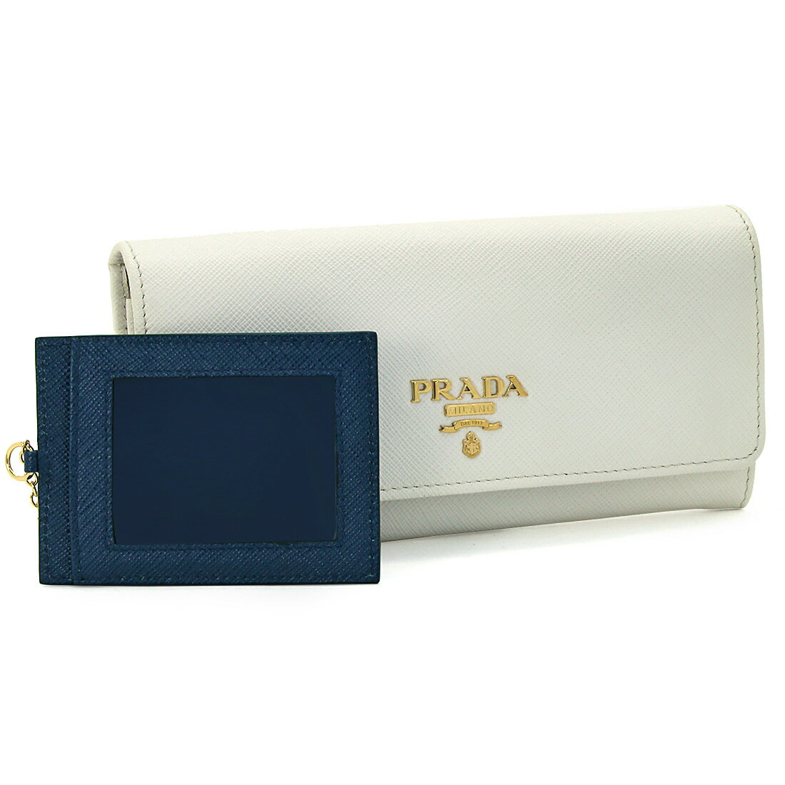 プラダ 長財布 レディース 【訳あり】 レザーに汚れ プラダ PRADA 長財布（ファスナー小銭入） 1MH132 SAFFIANO MULTICOLOR ビアンコ×アストラーレ フラップタイプ カラーブロック レザー 本革 カードケース付き レディース