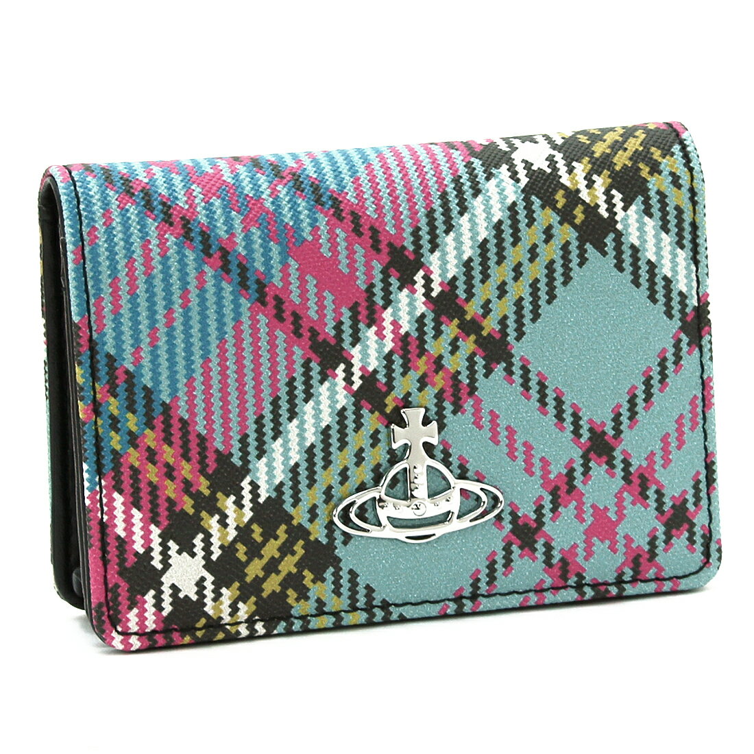 ヴィヴィアンウエストウッド 名刺入れ ヴィヴィアンウエストウッド Vivienne Westwood 名刺入れ カードケース BIOGREEN SAFFIANO PRINTED BUSINESS CARD 51040015 S000V ヴィーガンレザー サステナブル ラインオーブ レディース マルチカラー タータンチェック