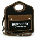 バーバリー BURBERRY バッグ ハンドバッグ（ショルダー付） ミニポケットバッグ 8055746 1 ブラック タン エレガント ブランドロゴ コットンキャンバス レザー 牛革 2WAY 肩掛け 斜め掛け スクエア型