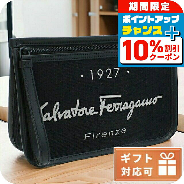 ＼10%OFFクーポン+さらに3倍★18日限定／ フェラガモ クラッチバッグ メンズ FERRAGAMO ポリアミド コットン ポリウレタン レザー イタリア 24-0971 ブラック バッグ ビジネス 軽量 小さめ ミニバッグ ブランド 高級 おしゃれ プレゼント 男性 実用的 かっこいい