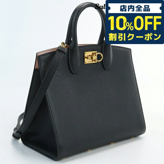 ＼21日10時まで★11,470円OFFクーポン！全品10%OFF／【中古】 フェラガモ トートバッグ レディース ブランド FERRAGAMO ガンチーニ トートバッグ レザー 21 0398 ブラック バッグ