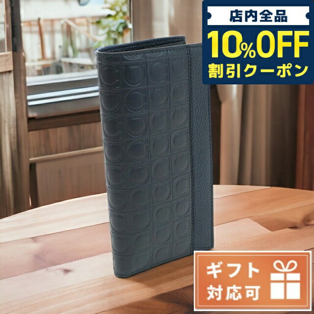 サルヴァトーレ フェラガモ 長財布（メンズ） ＼21日10時まで★3,000円OFFクーポン！全品10%OFF／ フェラガモ 長財布二折 メンズ FERRAGAMO PEBBLE CALF カーフ イタリア 66-A147 ネイビー系 財布 父の日 プレゼント 実用的