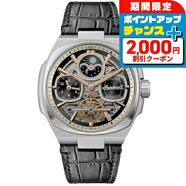 ＼2000円OFF+さらに9倍／ インガソール ザ スピリット 自動巻き 腕時計 ブランド メンズ ムーンフェイズ オープンハート INGERSOLL I15801 アナログ ブラック スケルトン 黒 おしゃれ 防水 プレゼント 男性 実用的