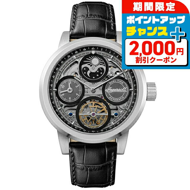 ＼2000円OFF+さらに9倍／ インガソール ザ アーク 自動巻き 腕時計 ブランド メンズ ムーンフェイズ オープンハート INGERSOLL I16001 アナログ ブラック スケルトン 黒 おしゃれ 防水 プレゼント 男性 実用的