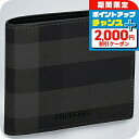 \2000円割引クーポン&さらに+9倍/ バ−バリ− 二つ折り財布 メンズ BURBERRY チェック 8100529 チャコール ウォ...