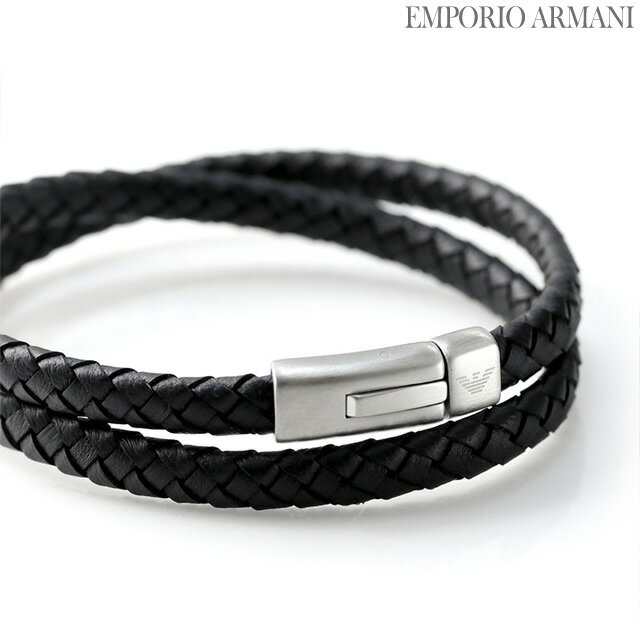 エンポリオ アルマーニ ブレスレット EMPORIO ARMANI ステンレススチール レザー 2重巻き メンズ EGS2176040 シルバー ブラック アクセサリー ギフト 父の日 プレゼント 実用的