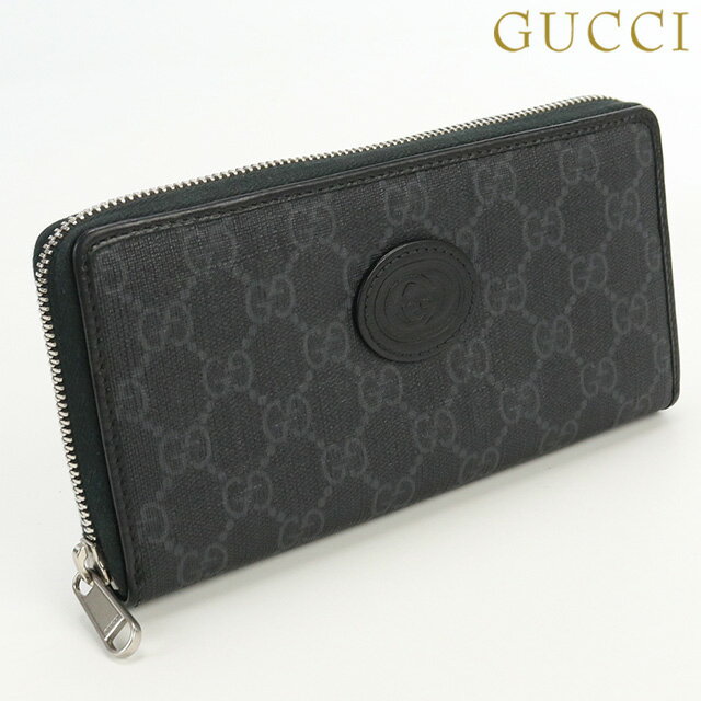 【中古】 グッチ 長財布ラウンドファスナー メンズ ブランド GUCCI インターロッキングG ジップアラウンドウォレット PVC 673003 92TCN 1000 ブラック