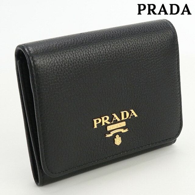 【中古】 プラダ 三折財布小銭入付き レディース ブランド PRADA 三折財布 レザー ブラック