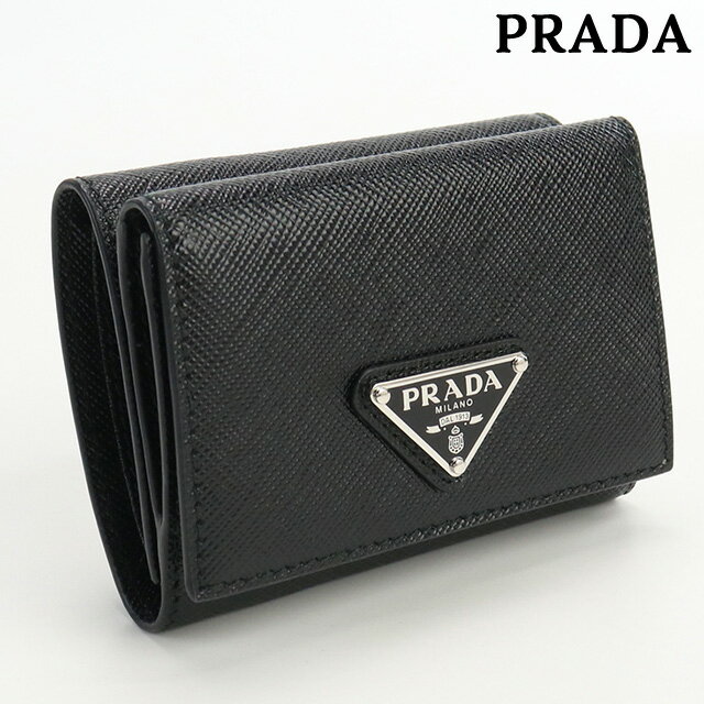 【中古】 プラダ 三折財布小銭入付き レディース ブランド PRADA サフィアーノレザー財布 レザー 1MH042 ブラック