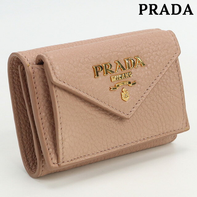 【中古】 プラダ 三折財布小銭入付き レディース ブランド PRADA 3つ折り財布 レザー 1MH021 2E3A F0236 ピンク