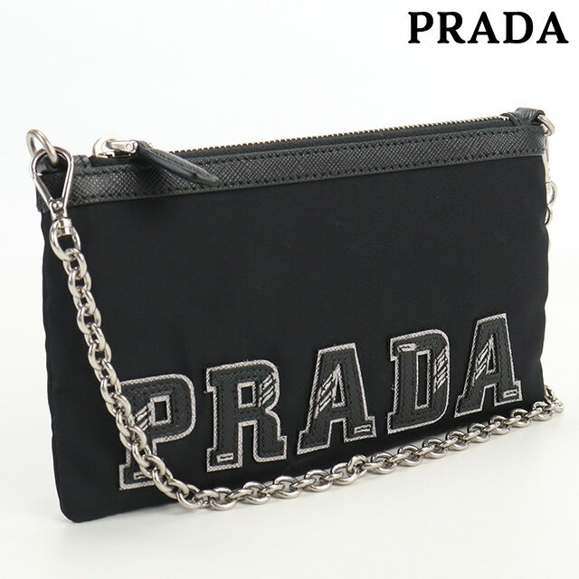 【中古】 プラダ ポーチ レディース ブランド PRADA ロゴ入りポーチ ナイロン 1MB007 2BON F0632 ブラック バッグ