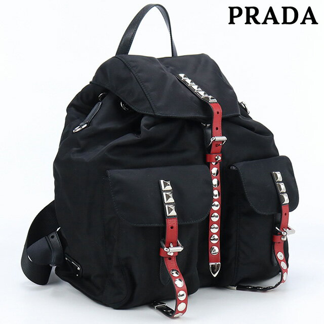 ＼21日10時まで★12,580円OFFクーポン！全品10%OFF／【中古】 プラダ リュック レディース ブランド PRADA スタッズ バックパック ナイロン 1BZ811 2BYB F0D9A ブラック バッグ