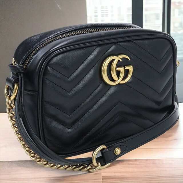 ＼16日2時まで★先着2100円OFFクーポン／【中古】 グッチ 斜め掛け ショルダーバッグ レディース ブランド GUCCI GGマーモント キルティング ミニバッグ レザー 448065 DTD1T 1000 ブラック バッグ