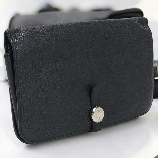 【中古】 エルメス 長財布ニ折小銭入付き メンズ レディース HERMES ドゴン デュオ ブラック ...