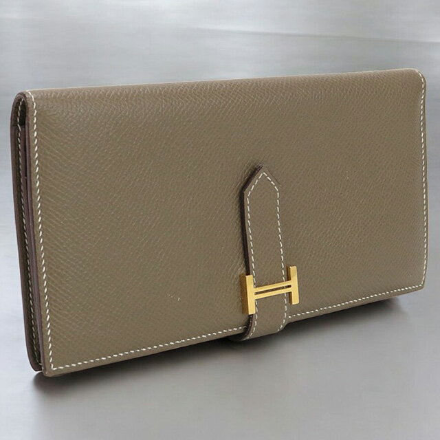 【中古】 エルメス 長財布ニ折小銭入付き メンズ レディース HERMES ベアンスフレ グレー 財 ...