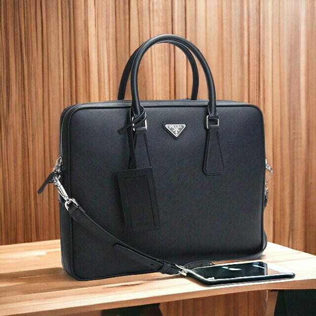 プラダ ブリーフケース メンズ PRADA SAFFIANO TRAVEL レザー イタリア 2VE368 NERO ブラック バッグ 父の日 プレゼント 実用的